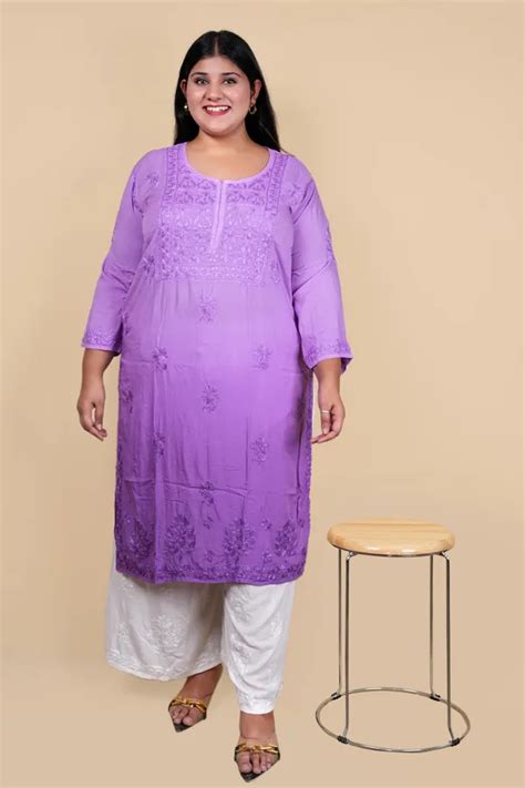 SA CHIKAN ARTS Plus Size Modal Lucknowi Chikankari Hand Embroided Kurti ...