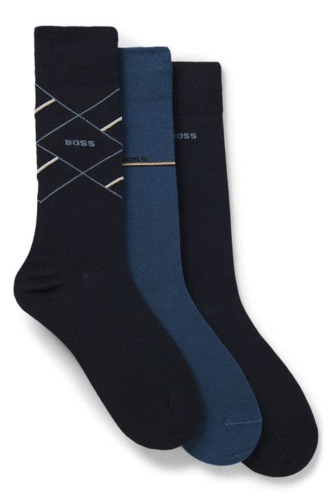 BOSS - Three-pack of regular-length socks with logos - Dark Blue ...