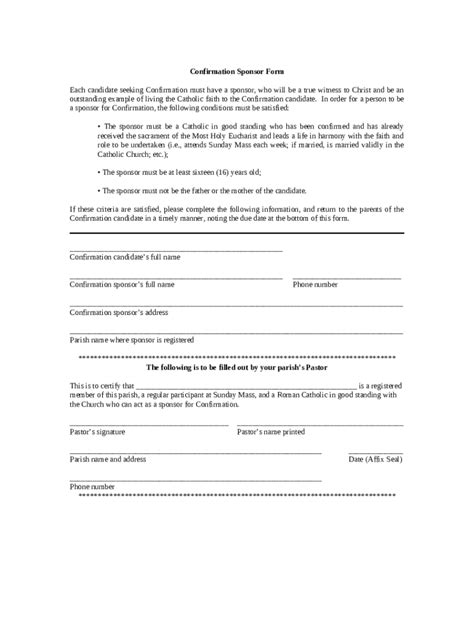 Confirmation Sponsor Form - Blank Fillable Template | Fill Out, Print ...