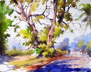 Buy Painting Village Morning. Artwork No 17351 by Indian Artist Antara ...