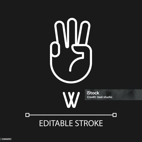 Letter W In American Sign Language Pixel Perfect White Linear Icon For ...