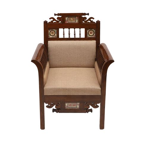 Aakriti Art Creations Maharaja-II Single Seater Sofa in Teakwood with ...