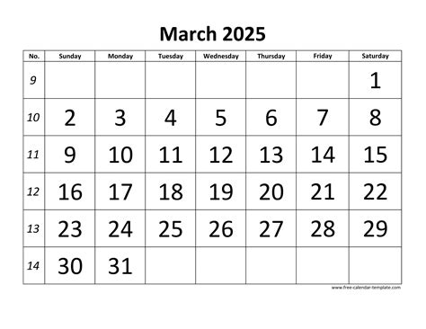 March 2025 Calendar designed with large font (horizontal) | Free ...