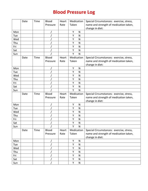 Printable Blood Pressure Log Templates At, 54% OFF