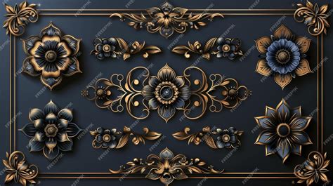 Premium Photo | Gold ornate modern set of invitations with ornamental curls dividers frames ...