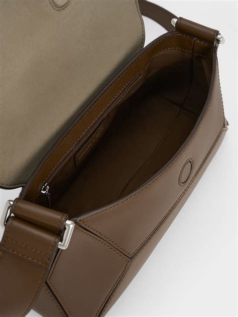 Dark Brown Nasrin Geometric Shoulder Bag - CHARLES & KEITH IN