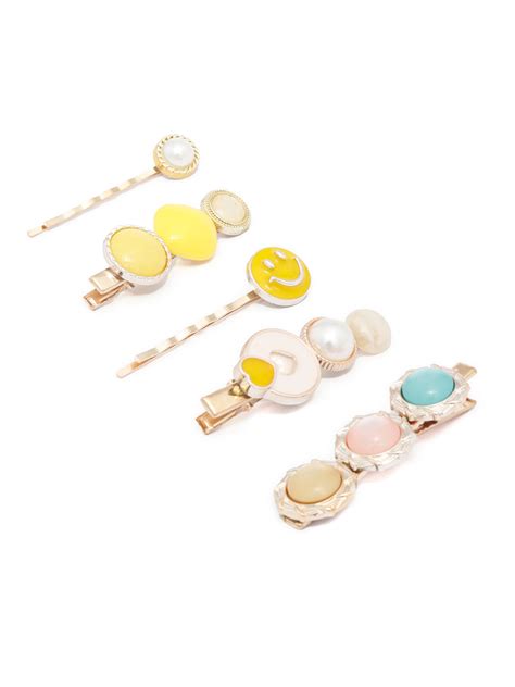 Multi-Color Smile Gold Plated Set of 5 Hair Pins – Priyaasi