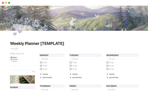 Image result for Notion Weekly Planner Template