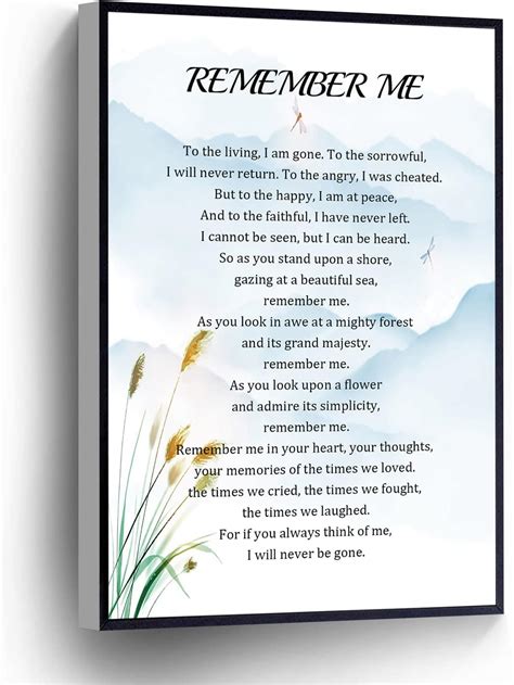 Amazon.com: Remember Me Memorial Poem Canvas Print Bereavement Wall Art ...