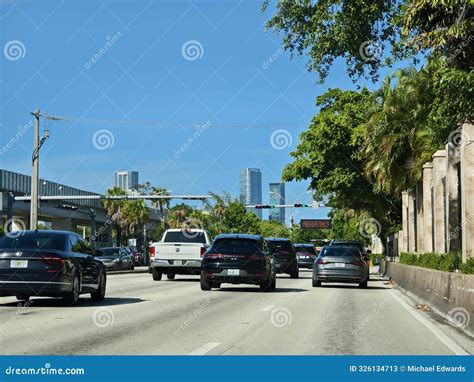 Miami Beach, Florida, USA the Brickell Skyline As Seen from South Dixie ...
