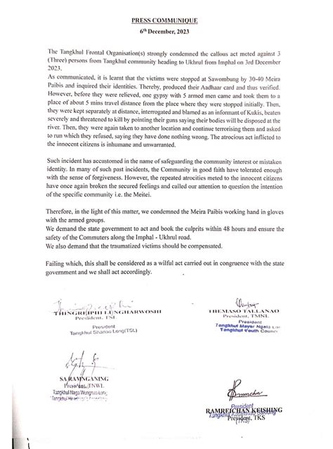 Tangkhul Frontal Organisations: Press Communique ~ KHALVONTAWI - Voice ...