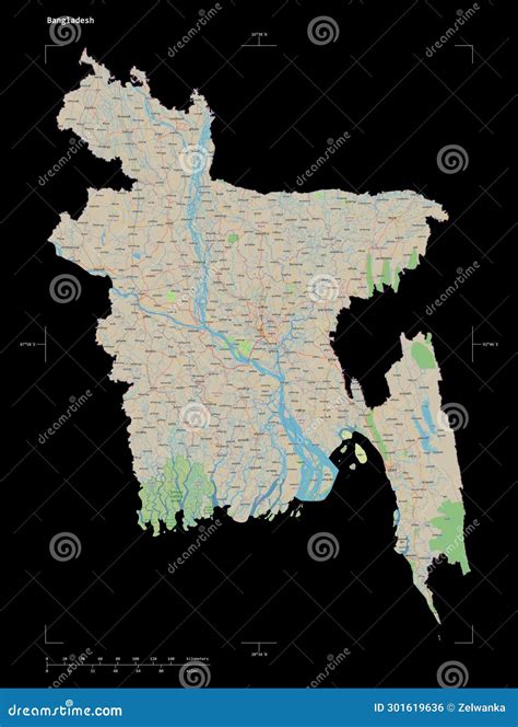 Bangladesh Shape on Black. Topo Standard Stock Illustration - Illustration of black, standard ...