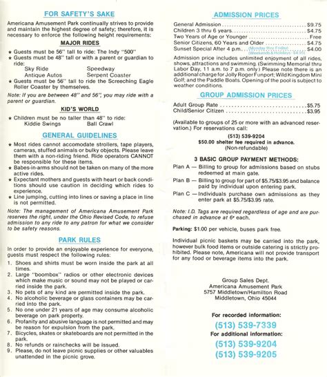 Americana Amusement Park - 1989 Park Brochure