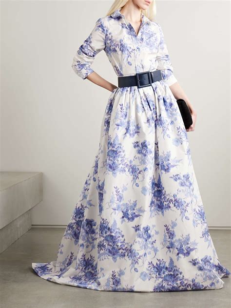 CAROLINA HERRERA Pleated floral-print taffeta maxi skirt | NET-A-PORTER