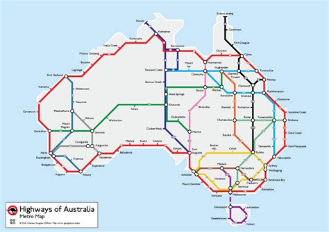 Highways and Railroads of Australia as a Subway Maps - Vivid Maps ...