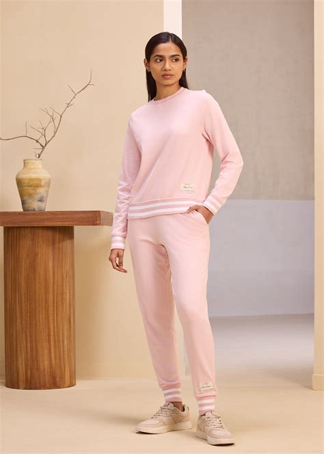 Soft & Stylish Yarn Dyed Rib All Day Joggers in Pearl Pink | ALONGE