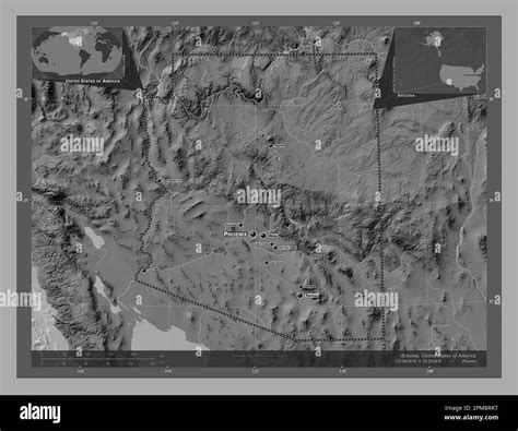 Arizona, state of United States of America. Bilevel elevation map with ...