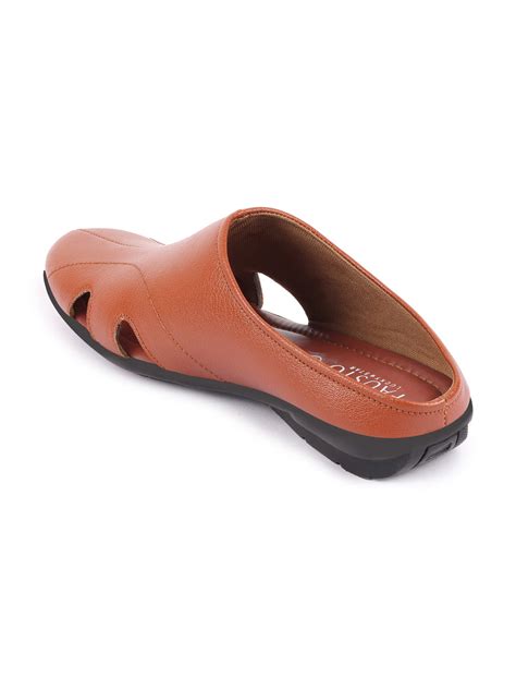 Shop Men Tan Back Open Outdoor Slip-On Slipper Sandals Online