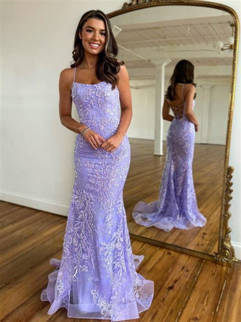 Sylvia Lilac Mermaid Scoop Lace Prom Dress with Lace-up Open back ...