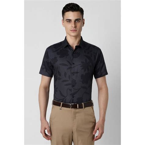 Buy Van Heusen Men Grey Slim Fit Print Full Sleeves Formal Shirt Online