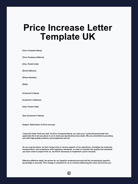 Price Increase Letter Template UK