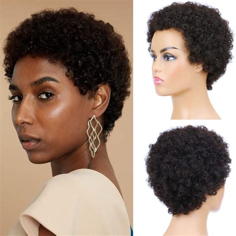 Afro Kinky Curly Human Hair Short Wigs for Women, Full and Fluffy ...