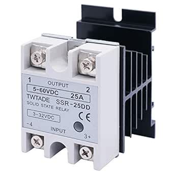 TWTADE SSR-25 DD 25A DC 3-32V to DC 5-60V SSR Solid State Relay + Heat ...