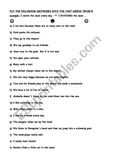 Put the following sentences into past simple tense - ESL worksheet by weik