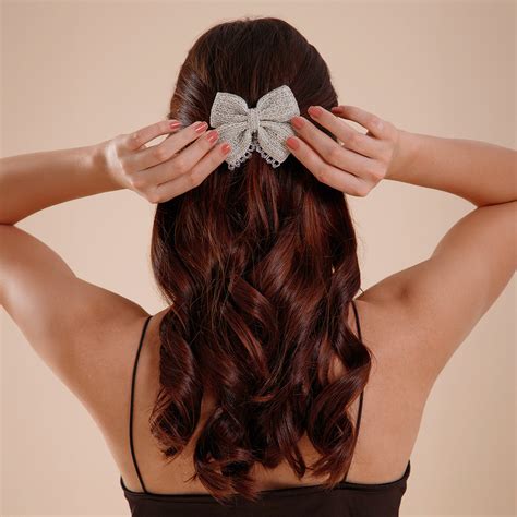 Handmade Silver Embellished Hair Bow for Girls & Women – Radhu & Kabby