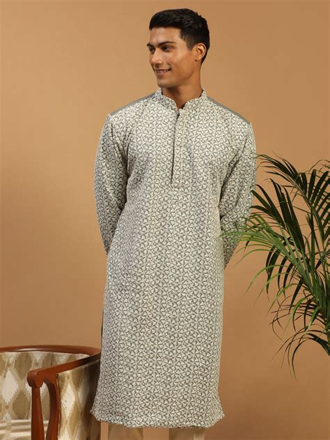 Vastramay Men's Grey Ethnic Chikankari Georgette Kurta – vastramay