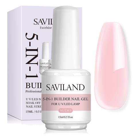 Saviland 5-In-1 Builder Nail Gel - 15ML Nudes Pink Base Strengthening Gel Nail Polish for ...