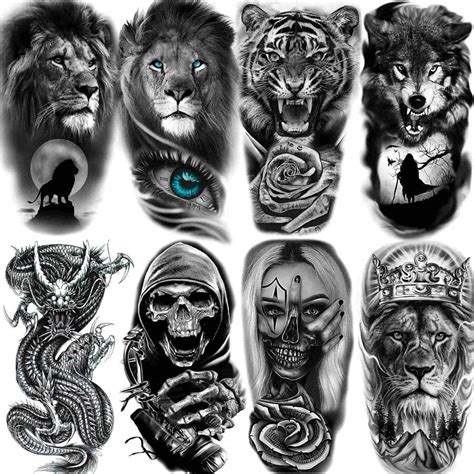 8pcs Temporary Tattoo Stickers For Adults, Wolf Tiger Lion Design For ...