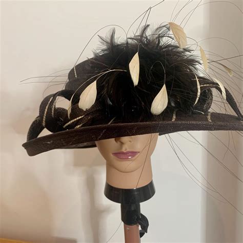 Viyella Black and Cream Strip Hat with Black and... - Depop