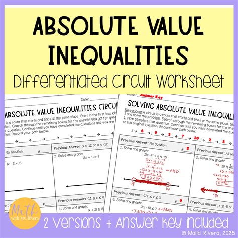 Solving & Graphing Absolute Value Inequalities Differentiated Circuit ...