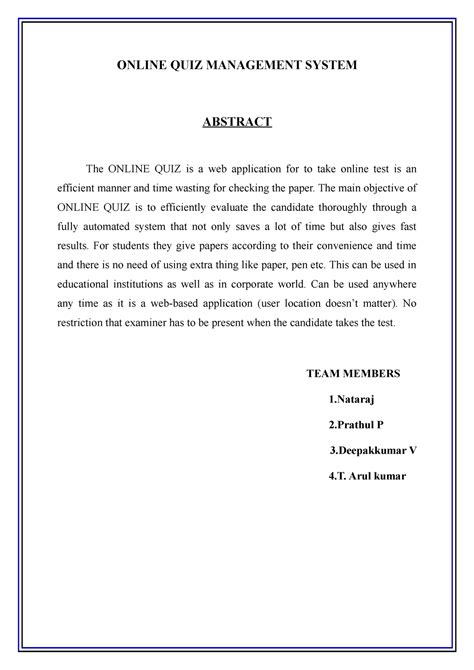 Online QUIZ Management System - ONLINE QUIZ MANAGEMENT SYSTEM ABSTRACT ...