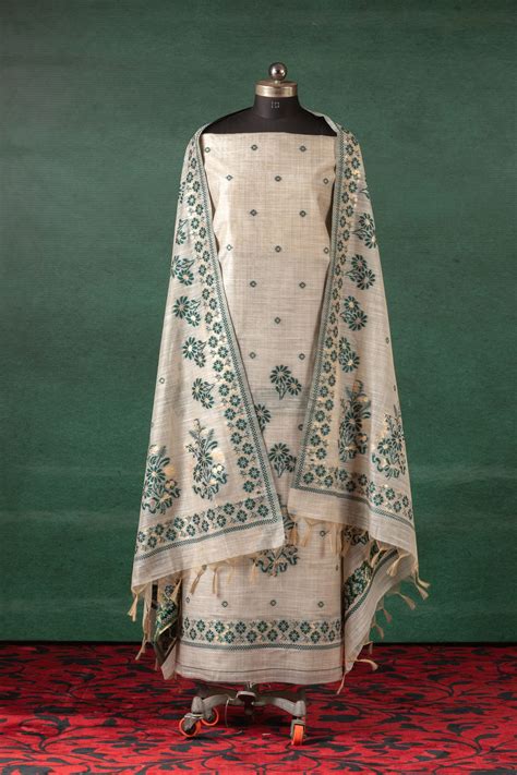 Teal Trails Jamdani Linen Cotton Suit Piece