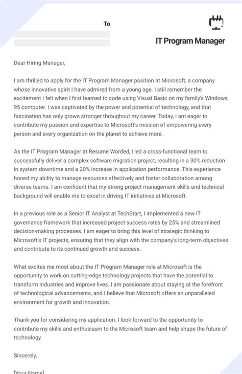 Image result for Program Manager Cover Letter Examples