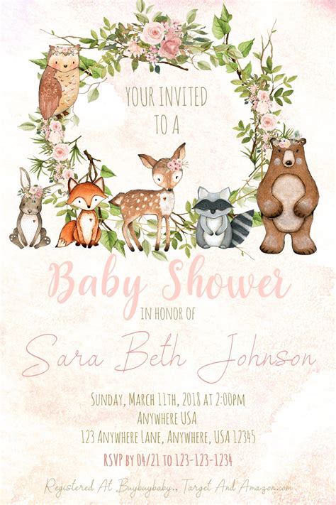 Woodland Baby Shower Invitation Set Kit Girls Woodland Baby - Etsy