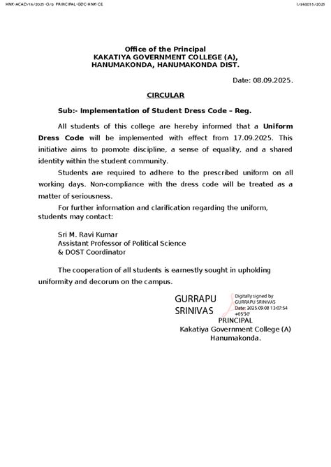 Student Dress Code Circular - KGC (A) Hanumakonda - Studocu
