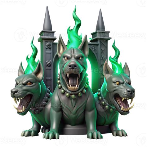 dramatic rustic beautiful classic A three-headed Cerberus, each head a ...