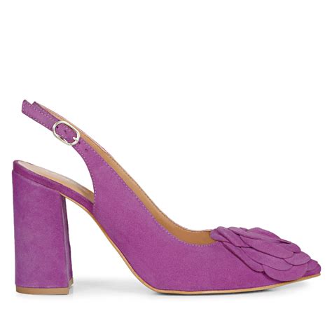 Saint Naiya Flower Embellished Purple Suede Leather Heels – SaintG India