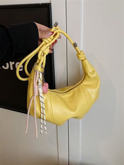 1 Peça Bolsa de Ombro de PU de Cor Sólida, Bolsa Crescent de Grande ...