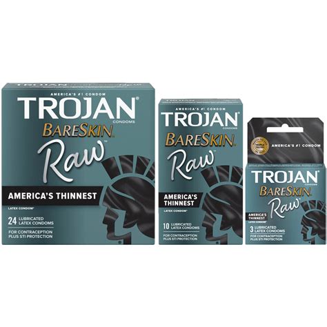 Trojan Bareskin RAW Thinnest Lubricated Latex Condoms - Select Pack ...