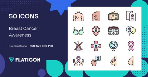 Breast Cancer Awareness Icon Pack | Lineal color | 50 .SVG Icons