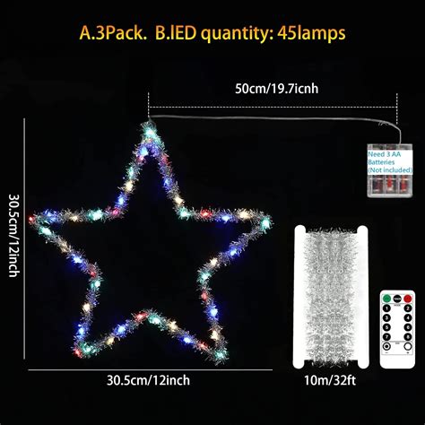 Buy 48 LEDs 3 Pcs Christmas Window Star Lights with DIY Chenille Stem ...