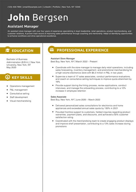 Image result for Assistant Manager Resume Examples