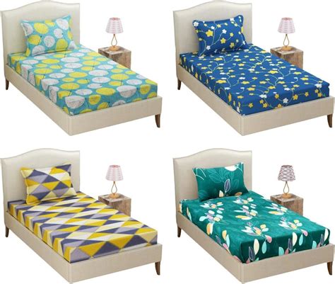 BSB HOME Glace Cotton 160 TC with 200 GSM Set of 4 Single Bedsheet with ...