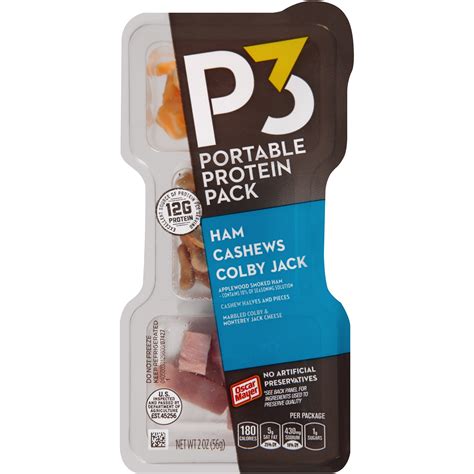 P3 Portable Protein Snack Pack with Ham, Cashews & Colby Jack Cheese, 2 ...