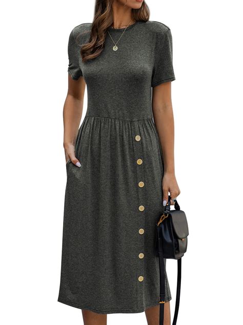 Women Crew Neck Buttons Decorated Pocket Knitted Midi Dress - Walmart.com