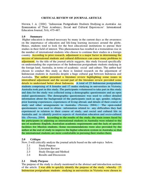 Image result for Article Critique Example APA